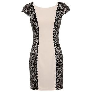 RICKETY RACK Beige Contrast Lace Bodycon Dress LARGE